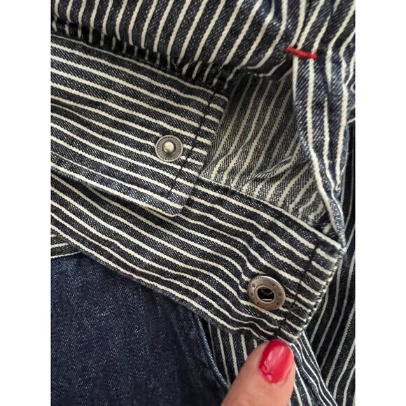 Brixton M Navy & White Striped Denim Long Sleeve Jumpsuit With Zip Closure & Poc - Picture 8 of 10